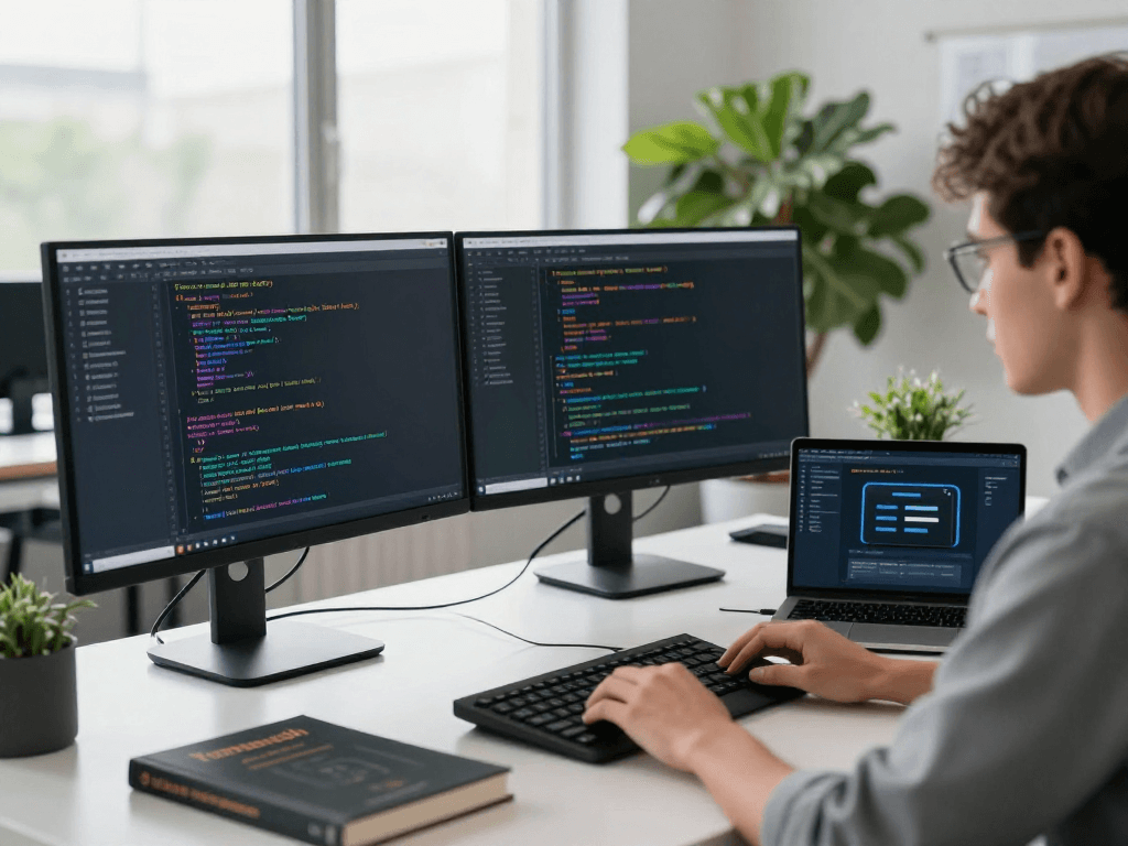 Tornardocash workspace showing crypto developer analyzing Tornado Cash protocols in a modern office environment.