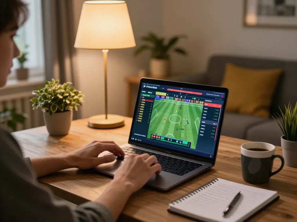 The user reviews sports betting odds on nhandinhkeonhacai at home, highlighting strategic decision-making.