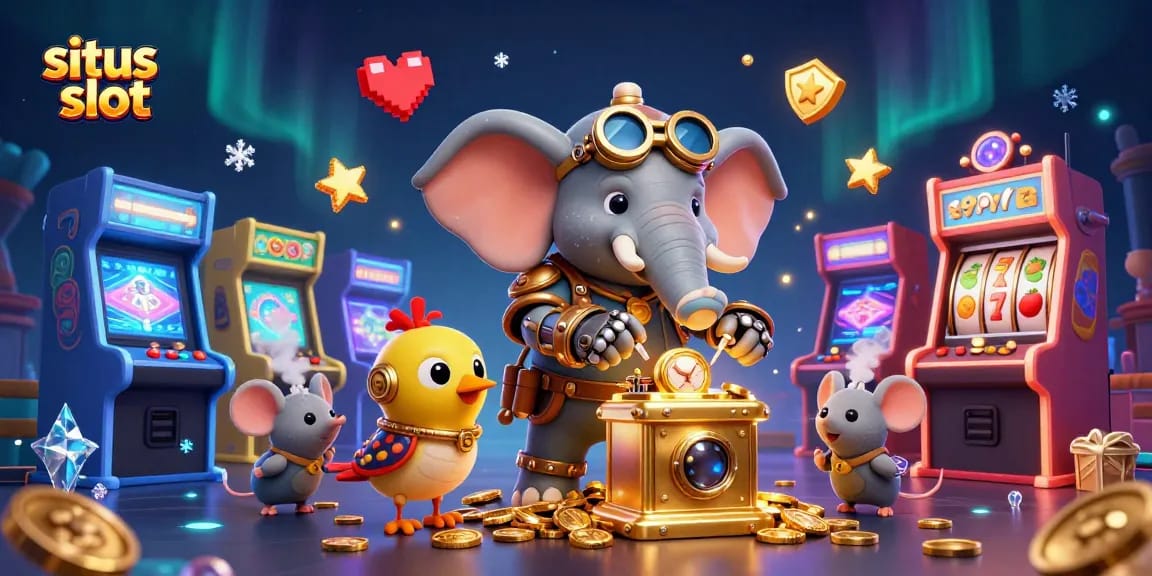Putar situs slot dengan karakter steampunk yang cerah, mesin emas, dan elemen permainan yang dinamis.