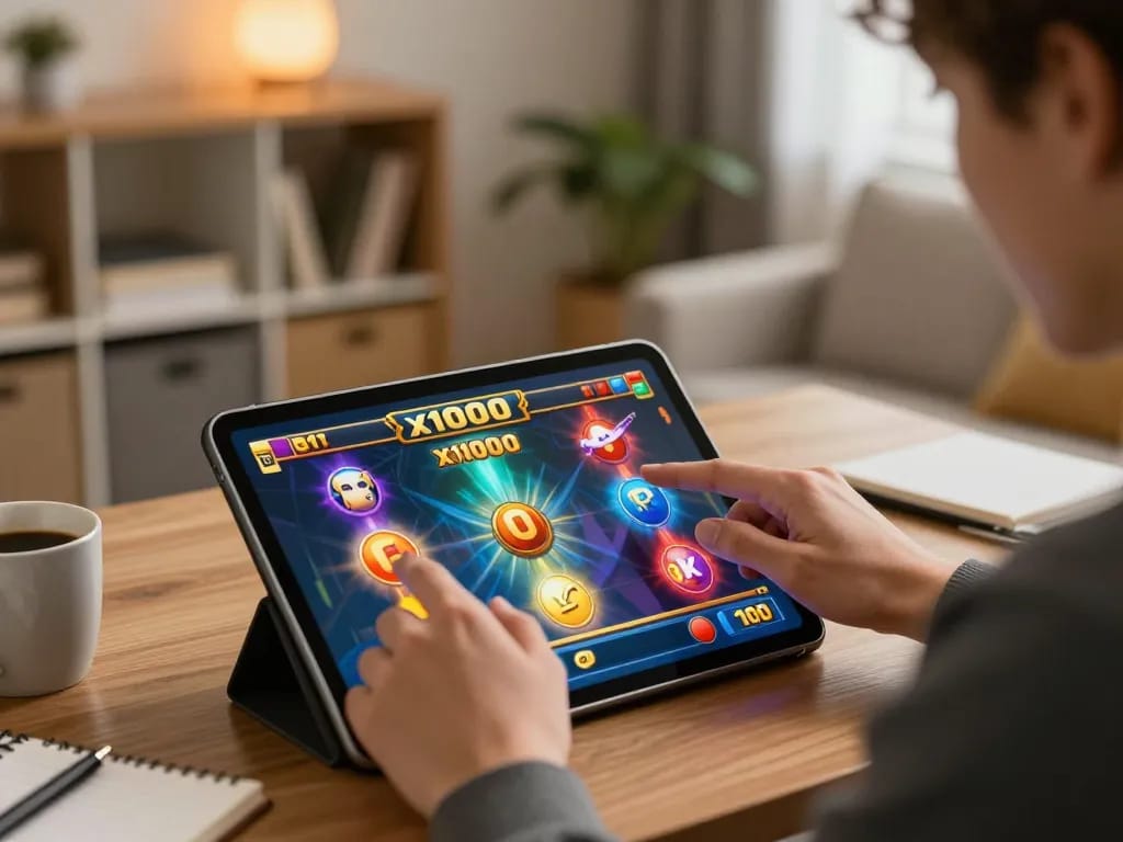 Engaging gameplay of Slot x1000 displayed on a tablet during an online gaming session at home