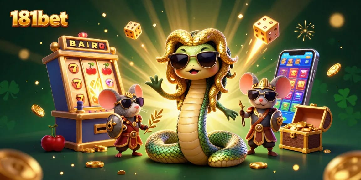 Experience thrilling wins with 181bet in a vibrant casino-themed illustration featuring vibrant elements and lucky charms.