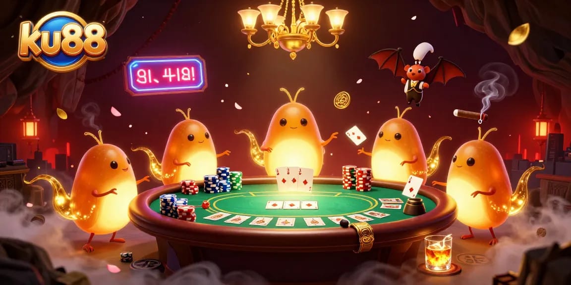 Experience the excitement of ku88 at a vibrant cave casino illuminated by glowing characters.