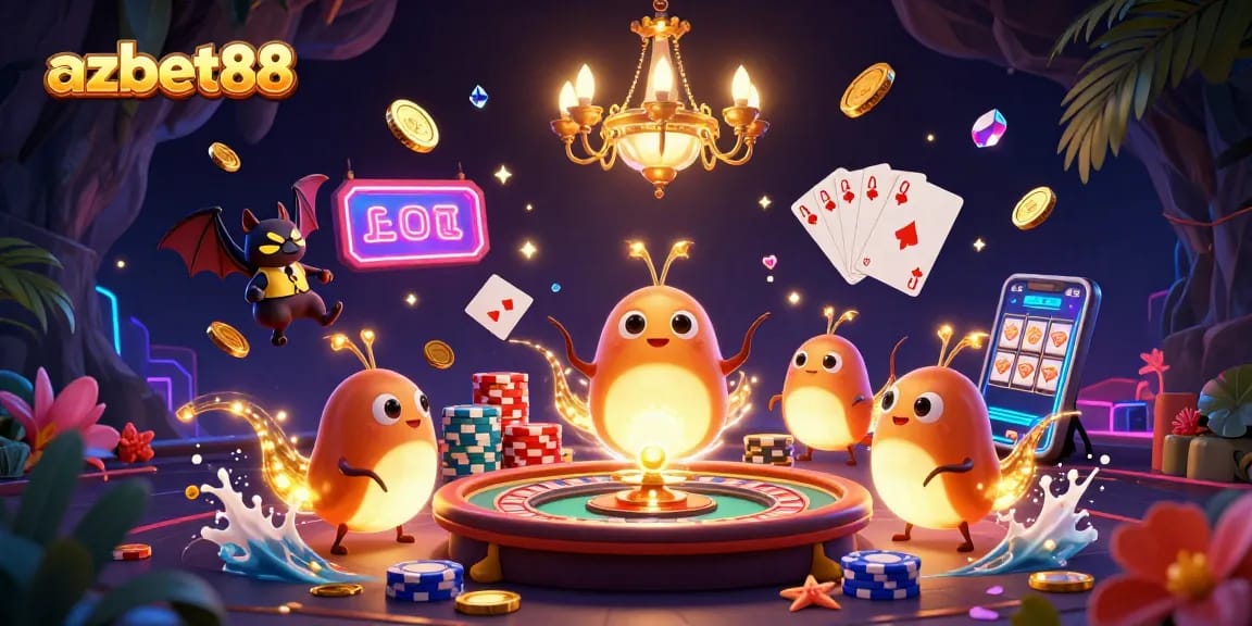 azbet88 glowworms illuminate a vibrant cave casino filled with gold and jackpots.
