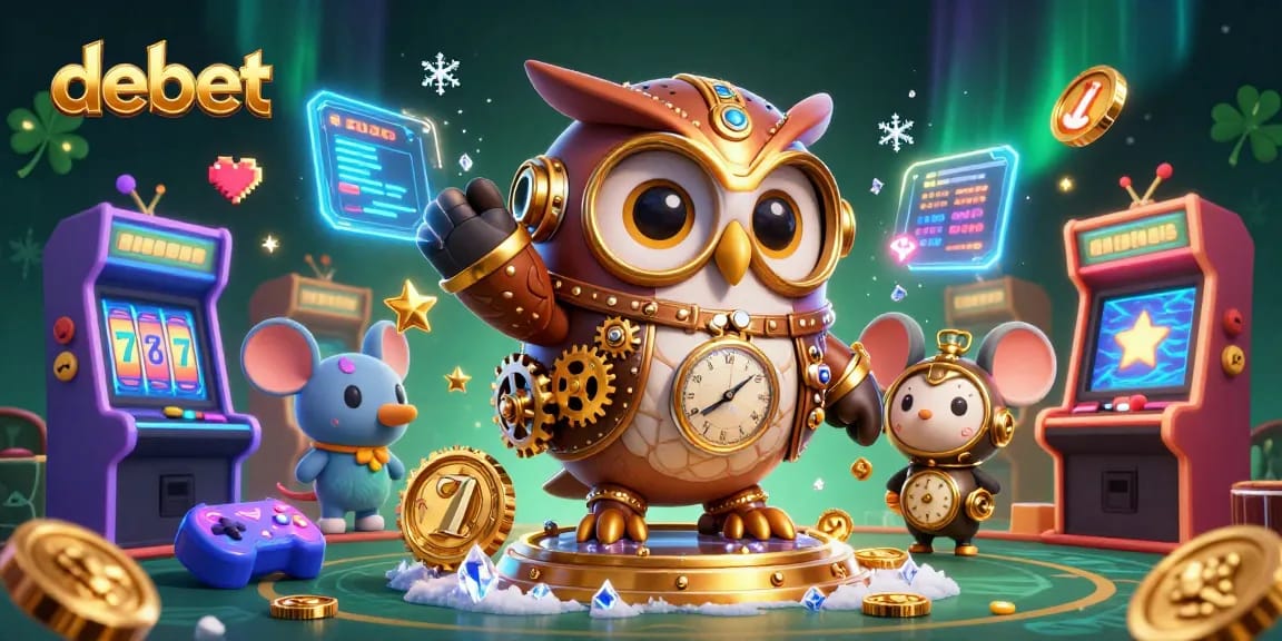 Experience exciting slots with debet in a vibrant casino scene featuring steampunk characters.