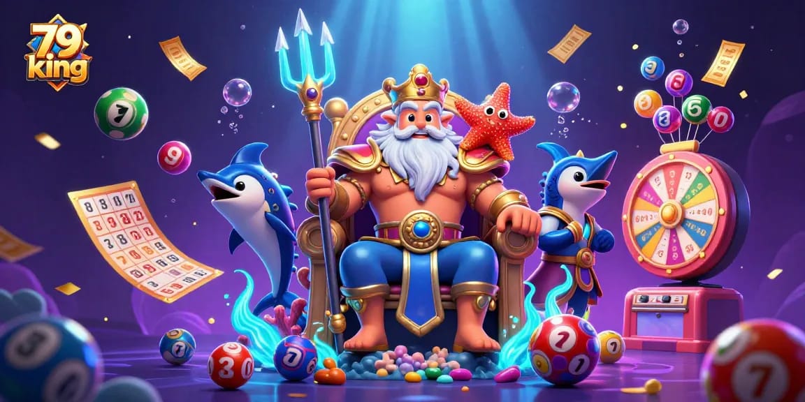 Engage with 79 king's thrilling lottery experience in a vibrant underwater casino scene.