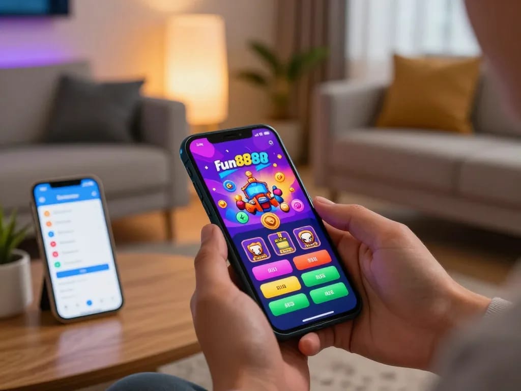 fun88 gaming app showcased in a modern home environment, highlighting responsible betting practices