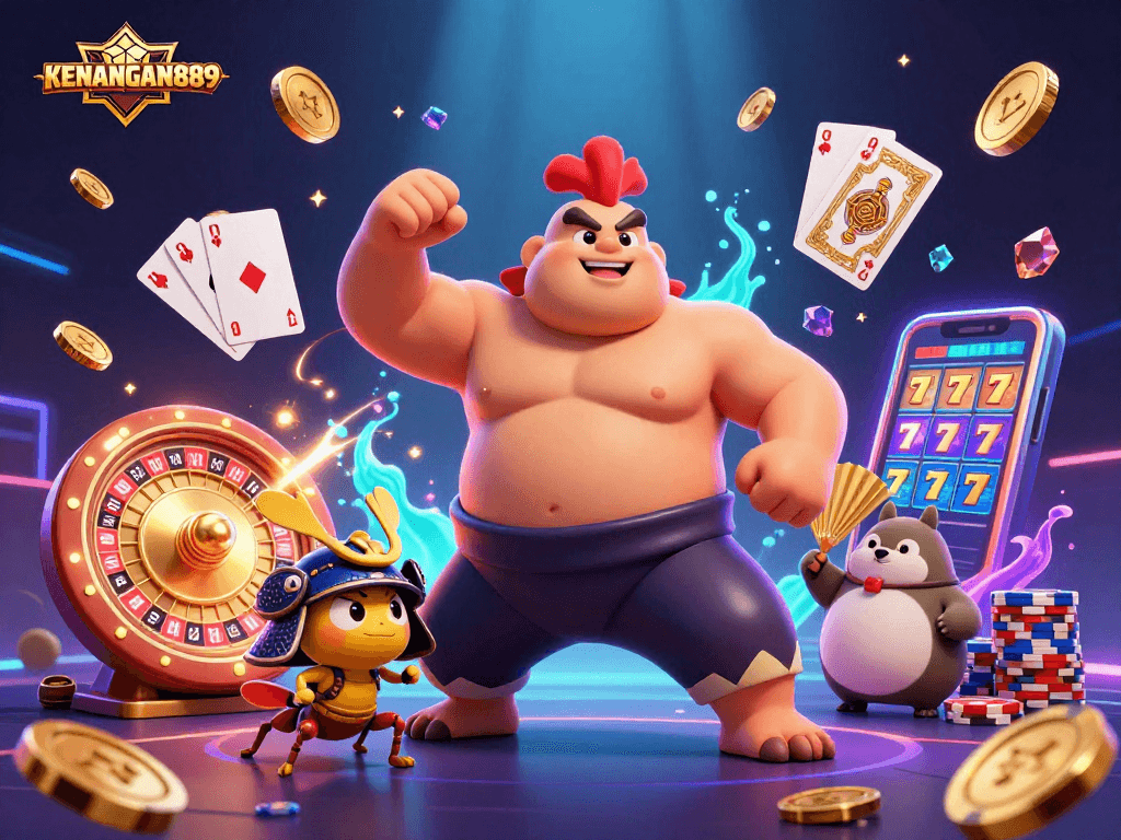 Engage with KENANGAN889 in a vibrant 3D illustration featuring thrilling casino action.