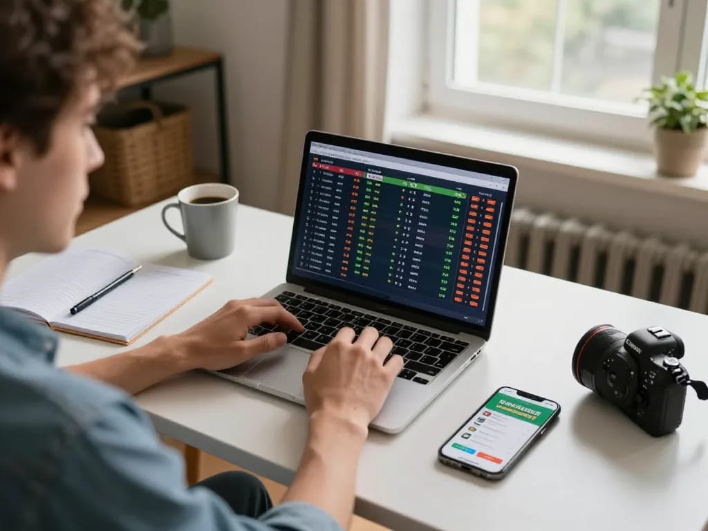 GG88 user checking sports betting odds on laptop at home, creating a strategic gaming environment