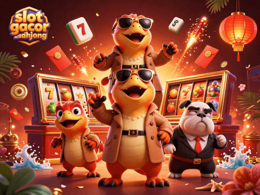 Experience the thrill of slot gacor mahjong with three raptors entering a casino lounge!