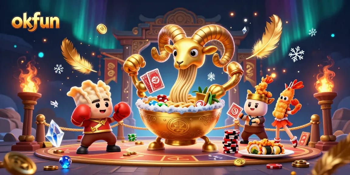 Engage with the exciting world of okfun casino through vibrant 3D characters competing in a dynamic gambling showdown.