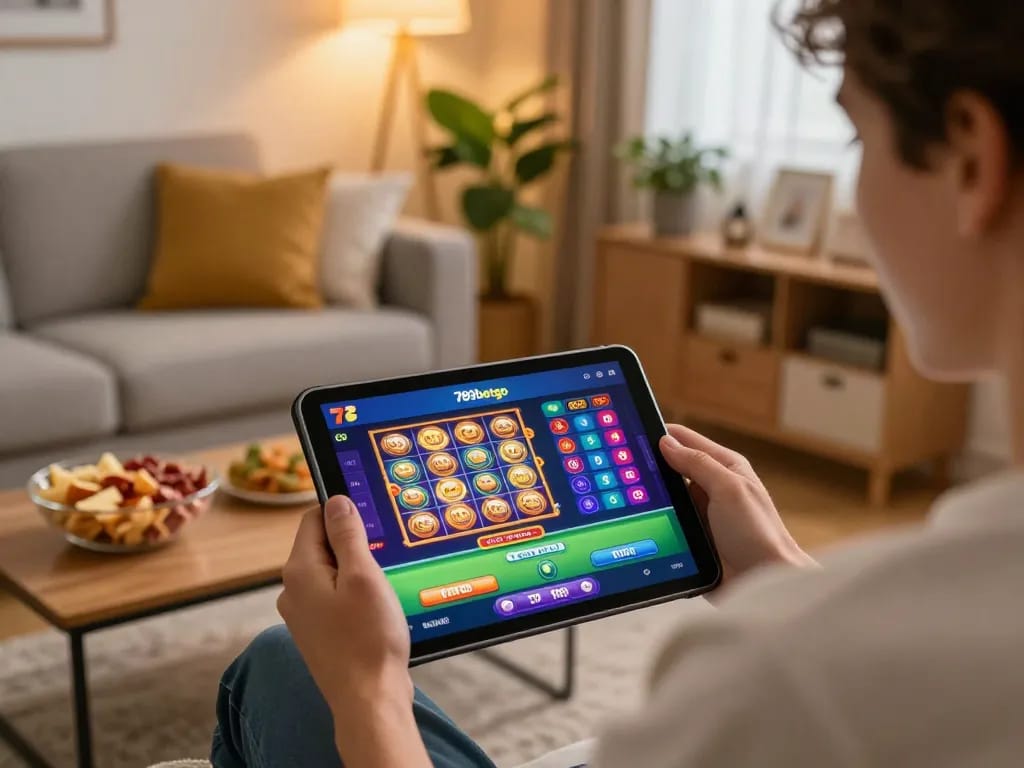 Person enjoying casino gaming via the 789betgo app in a cozy home setting