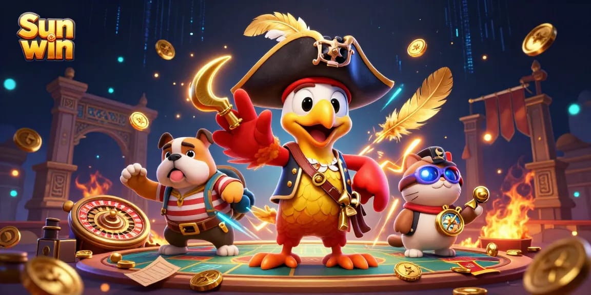 Spin to win with Sun win as a vibrant pirate-themed online casino adventure unfolds.