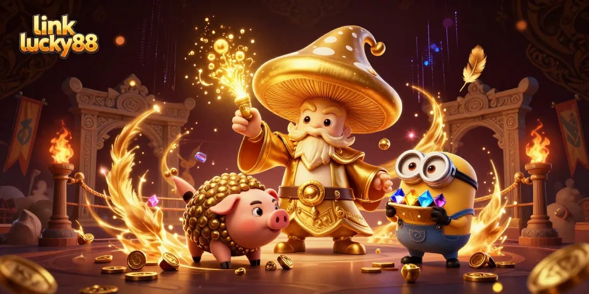 Engage in thrilling gameplay with link lucky88, featuring a magical 3D casino scene full of treasures.