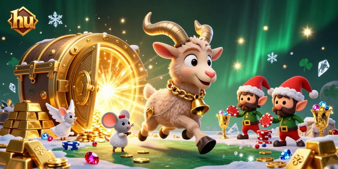 Engage in thrilling casino action with hu's festive Krampus and mischievous gremlins stealing poker chips.