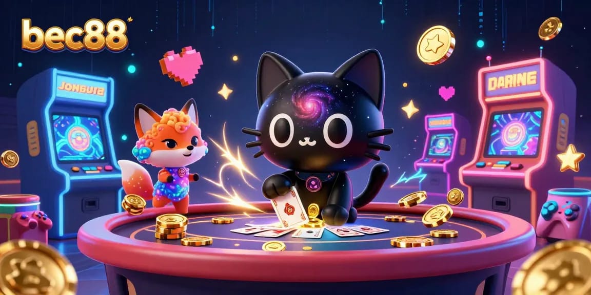 Experience the thrill of bec88 with a cosmic casino scene featuring a black hole cat and nebula fox
