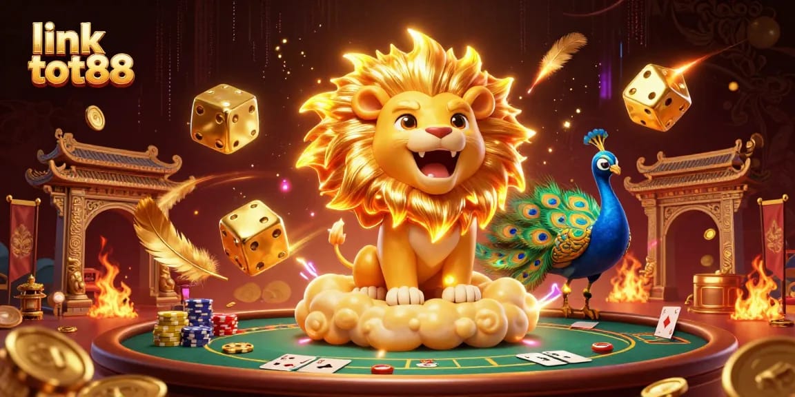 Experience thrilling gameplay with link tot88 as a roaring lion leads the adventure through vibrant casino elements.
