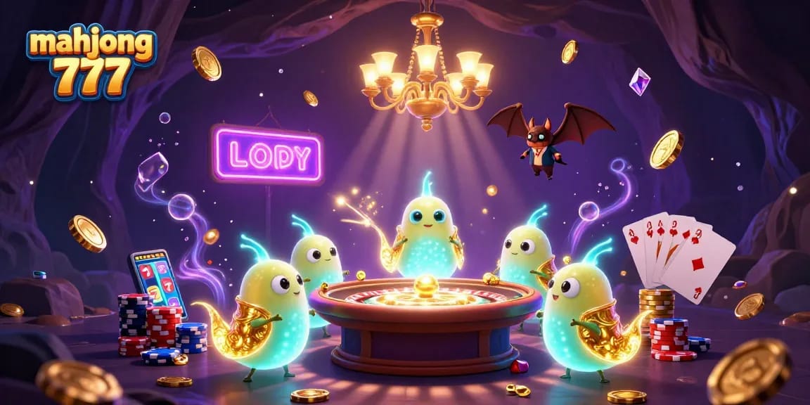 Experience the charm of mahjong 777 as glowworms illuminate a vibrant casino scene.