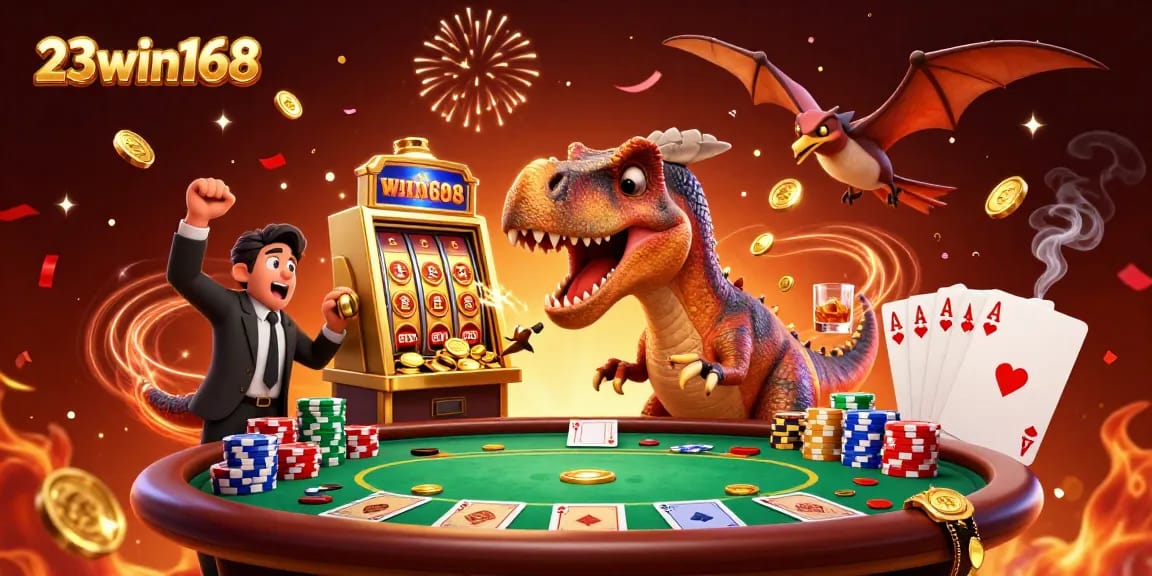 Experience exciting wins at 23win168 with a pachycephalosaurus hitting a jackpot slot machine.