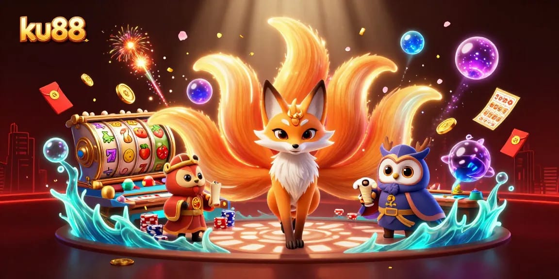 Experience thrilling gambling at ku88 with enchanting 3D characters and vibrant casino elements.