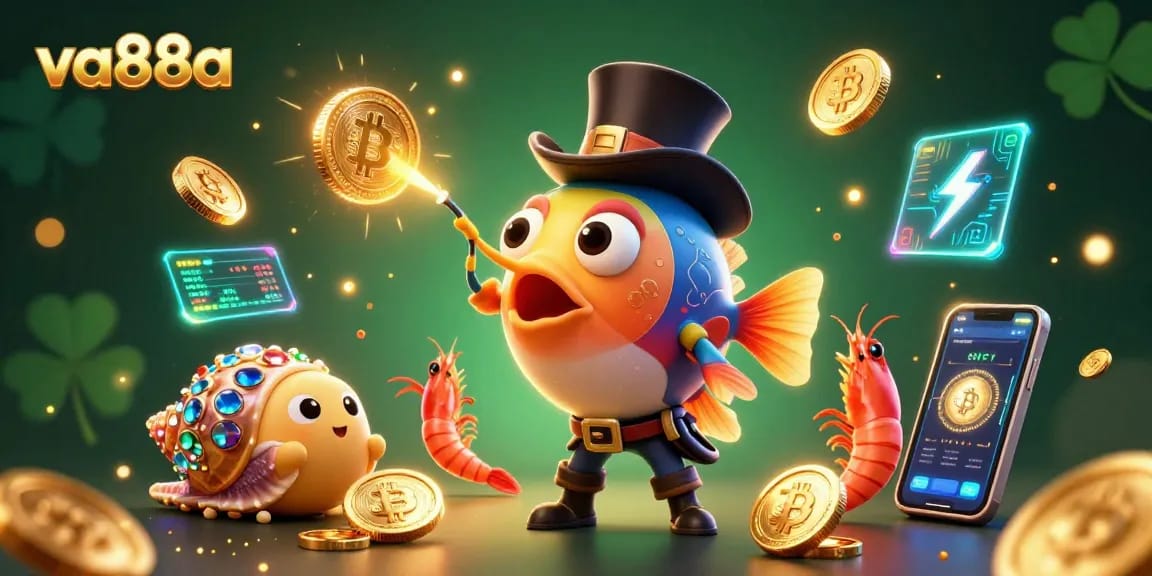 Engage with va88a's vibrant treasures in a dynamic casino adventure featuring a glowing anglerfish and pirate shrimp.
