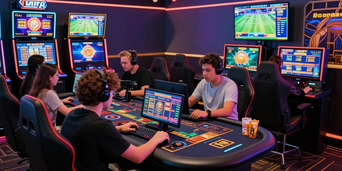 Exciting online gaming atmosphere with players enjoying b52 casino games in a lively setting, showcasing vibrant graphics.