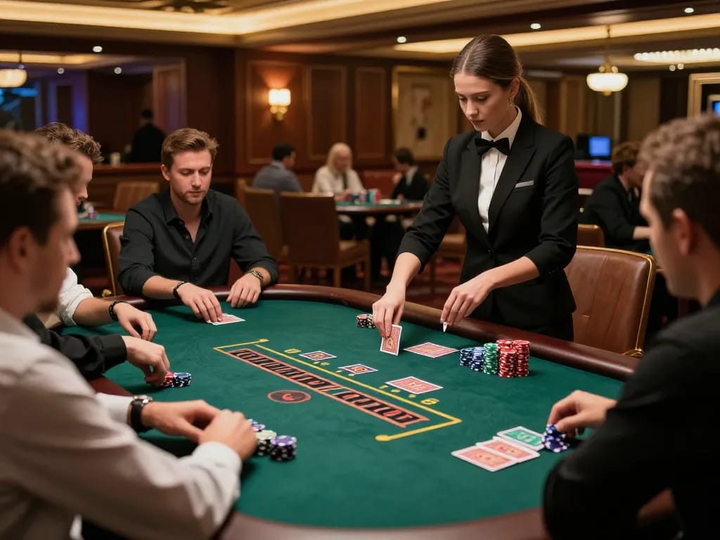 Players engaging at the blackjack table at sunwin casino, showcasing dynamic gameplay and high stakes excitement