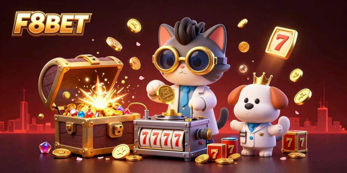 Engage in thrilling gameplay at F8BET with exciting slots and jackpots, featuring a vibrant illustration.