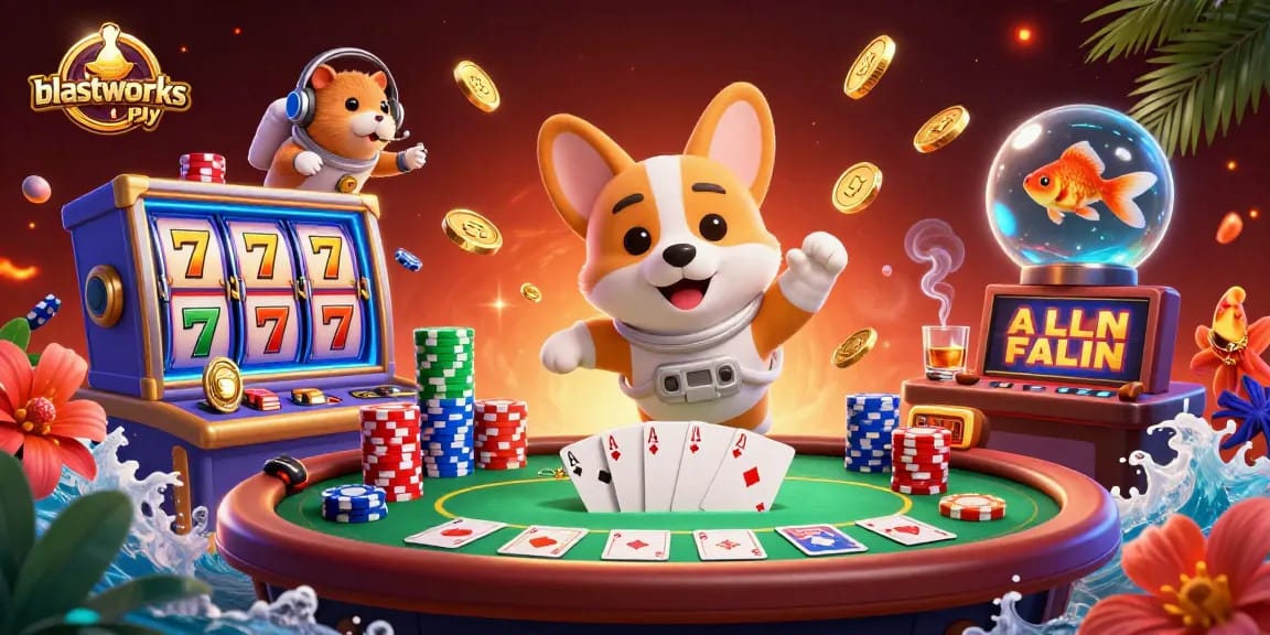 Engage with interactive gaming visuals at blastworkssupply in a vibrant casino scene.
