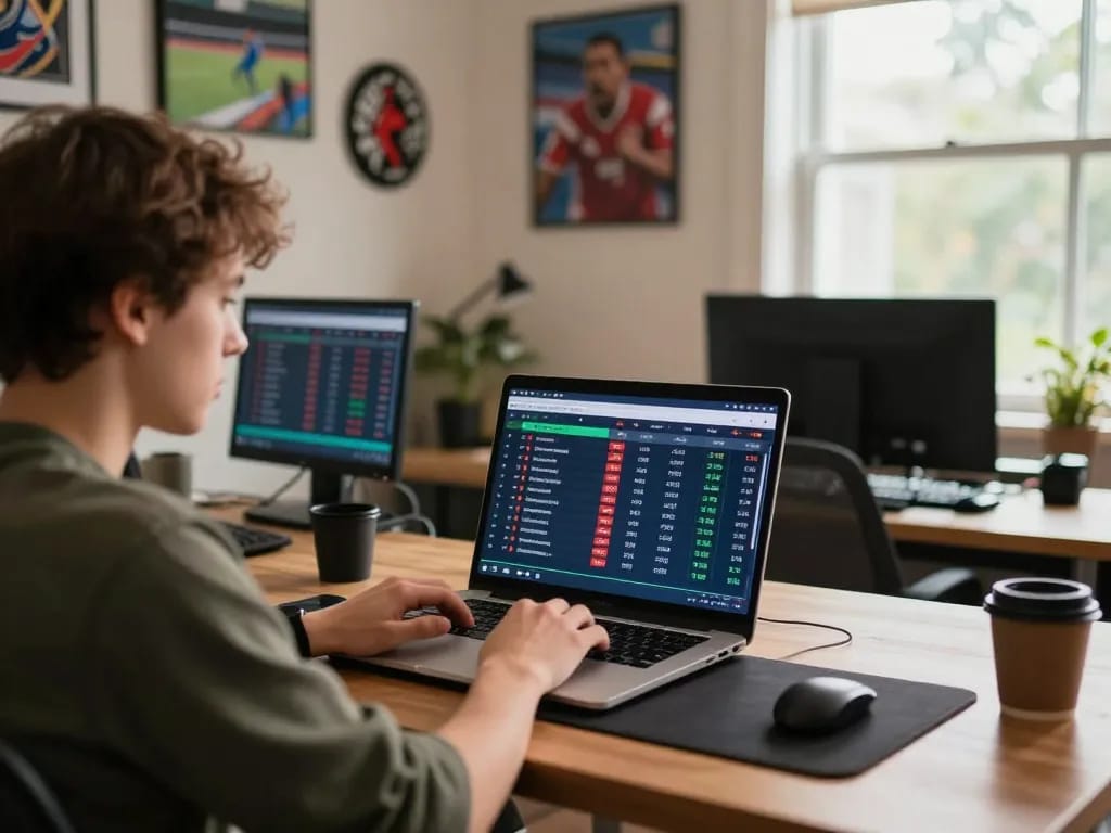 Engaging online sports betting scene showcasing tylekeonhacai88 on a laptop screen with live odds updates.