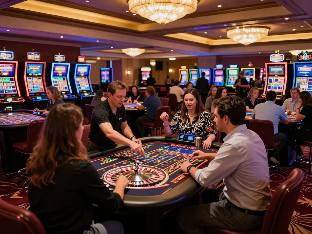 Lifestylebanking showcases players placing bets at a bustling casino roulette table.