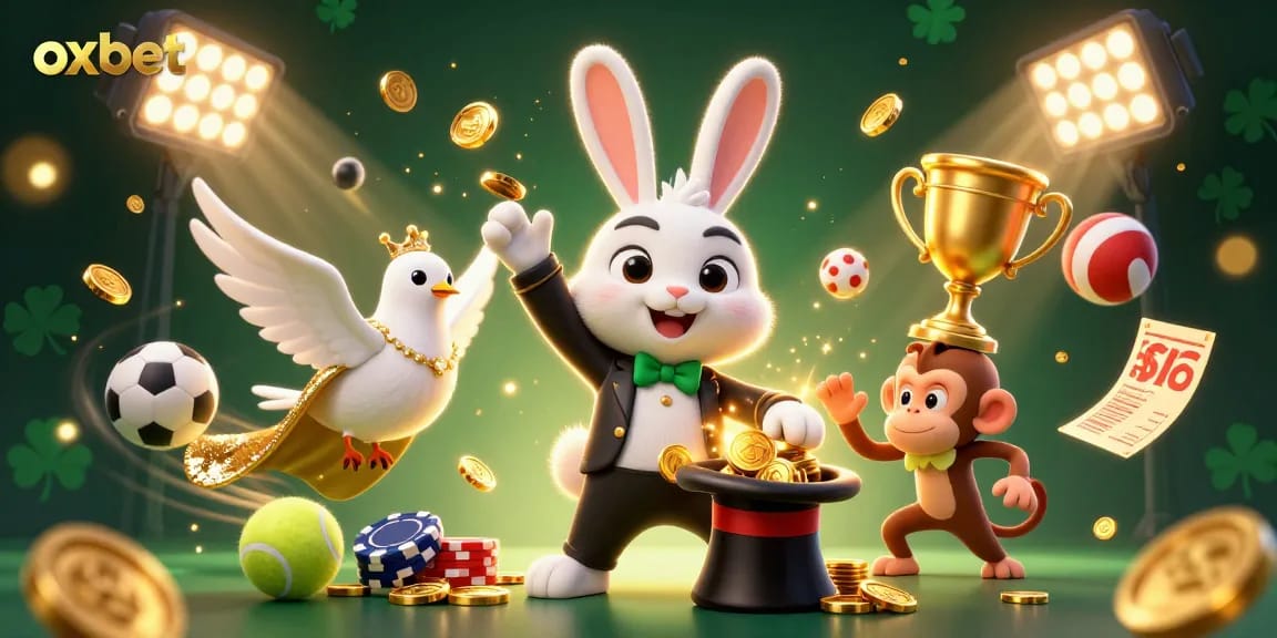 Experience exciting sports betting with OXBET's vibrant 3D casino illustration, showcasing lively characters and thrilling gaming elements.