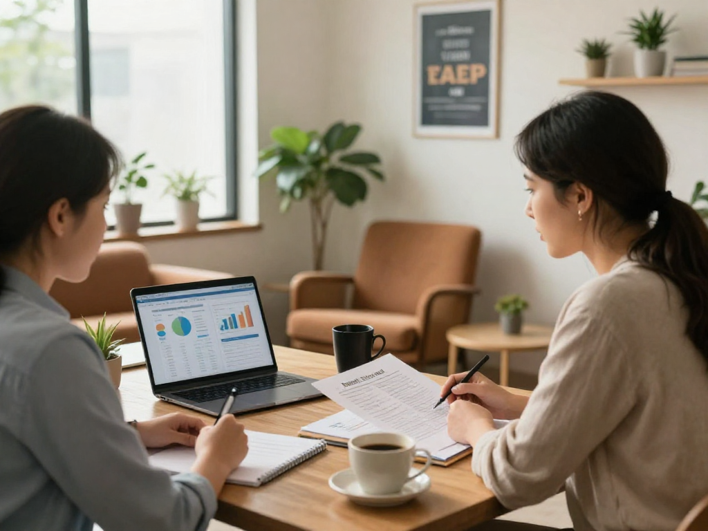 Credit-consolidation.ca financial counseling session showcasing a supportive advisor helping a client explore debt relief options in a warm office environment.