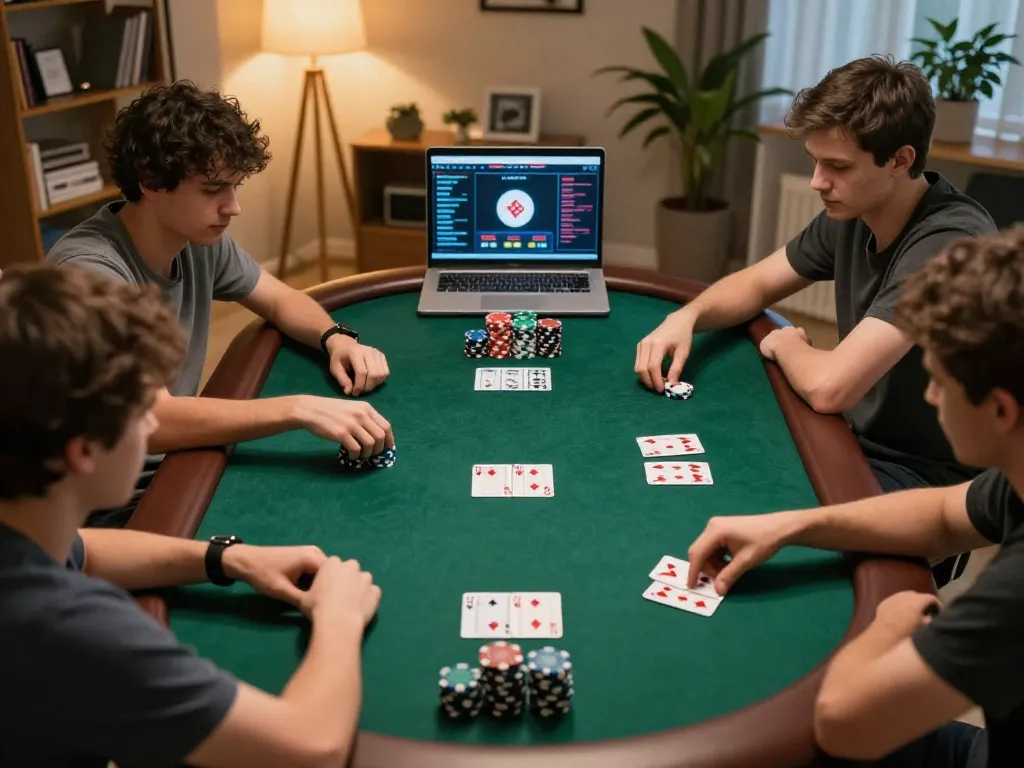 Players strategizing and placing bets on organiclifetree poker tables during an online game.