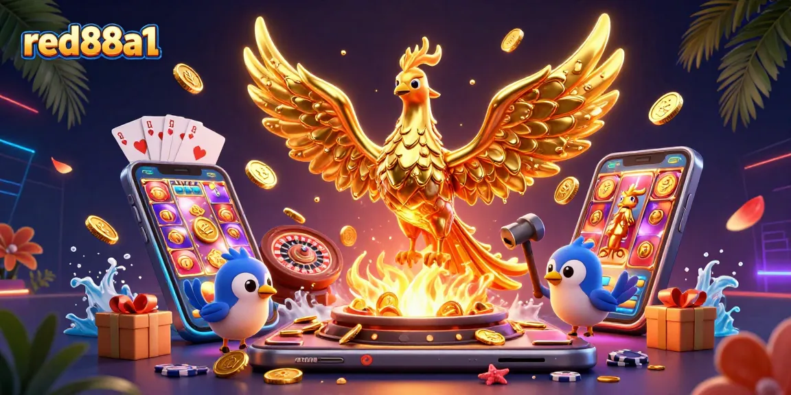 Win big with red88a1 in a vibrant casino scene full of golden rewards and game excitement.