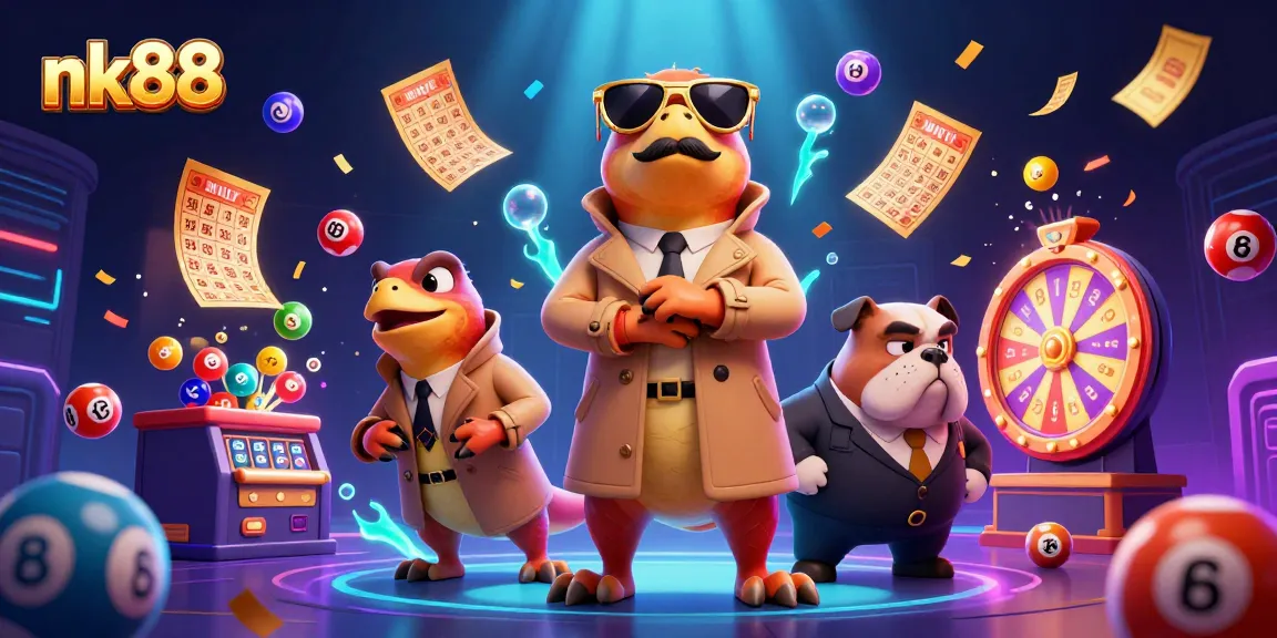 nk88 engages players as three raptors in a trench coat attempt entry to a VIP casino lounge.