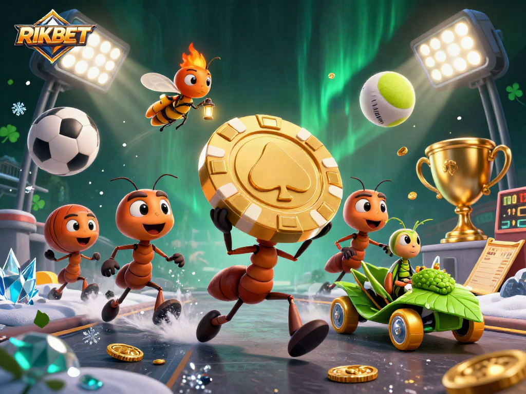 Experience thrilling games at RIKBET with a team of ants on a heist in this vibrant casino scene.