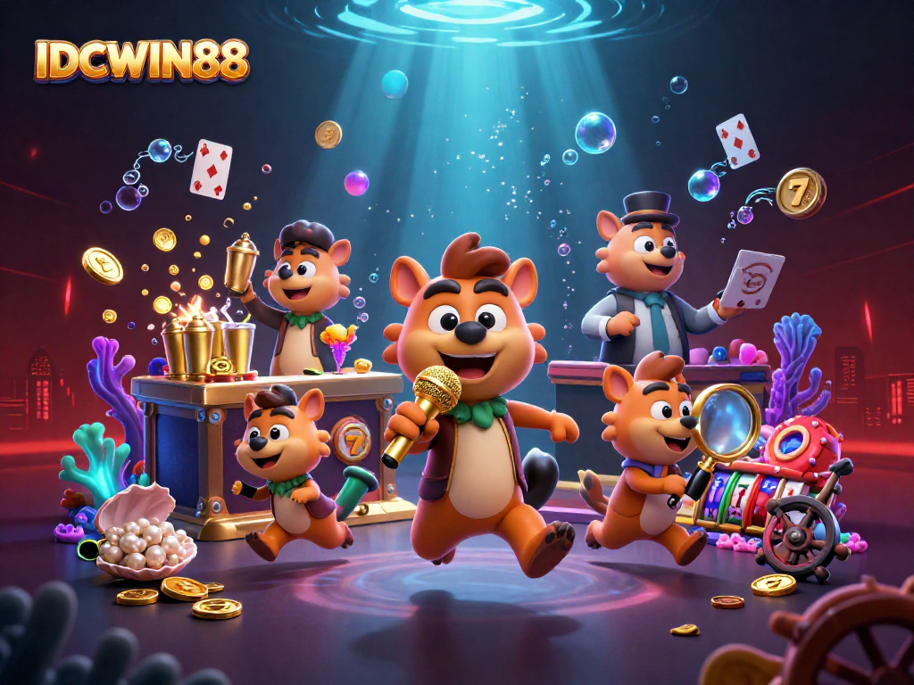 Enjoy the thrilling vibes of IDCWIN88 with lively hyenas running a comedy casino club.