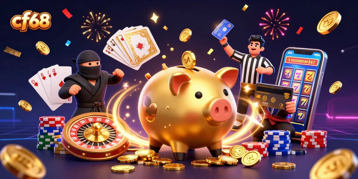cf68 showcases exciting casino fun with a vibrant digital illustration filled with engaging slot and card elements.