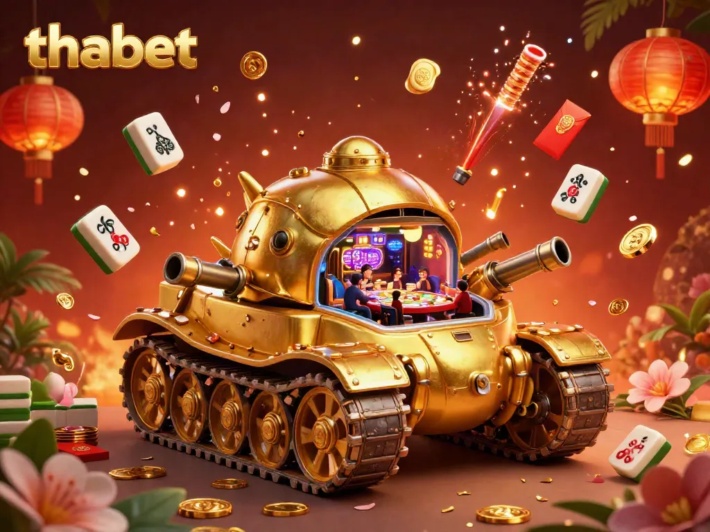 Experience thrilling gameplay at Thabet with the vibrant miniature casino scene inside a massive golden beetle tank.