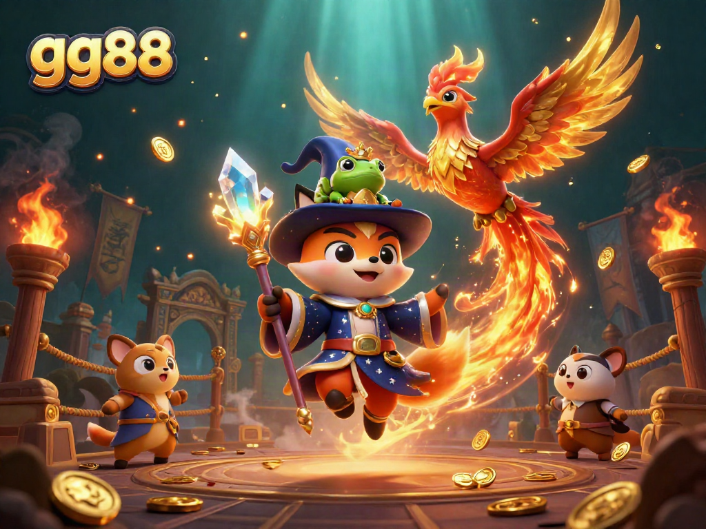 Engage with the dazzling gg88 casino universe illustrated by a wizard fox and phoenix.