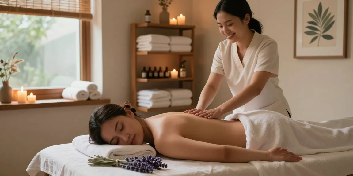오산출장마사지 treatment room with aromatic oils and calming atmosphere.