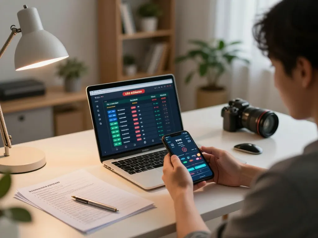 Engaging in lô đề online gaming with smartphone and strategy notes in a cozy home setting.