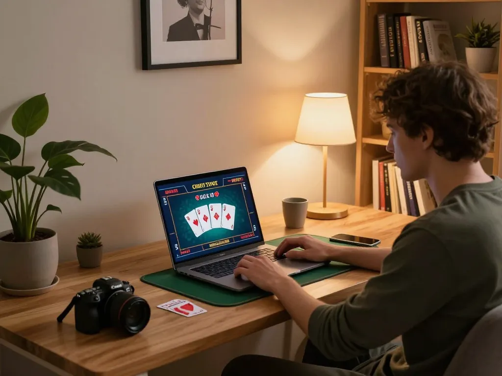 Engaging in live online gambling at home with hay88x gaming interface displayed.