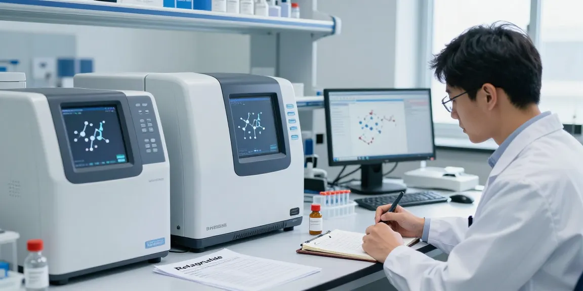 Lab researcher exploring peptide compounds, focusing on buy retatrutide canada in a modern scientific environment for metabolic studies.
