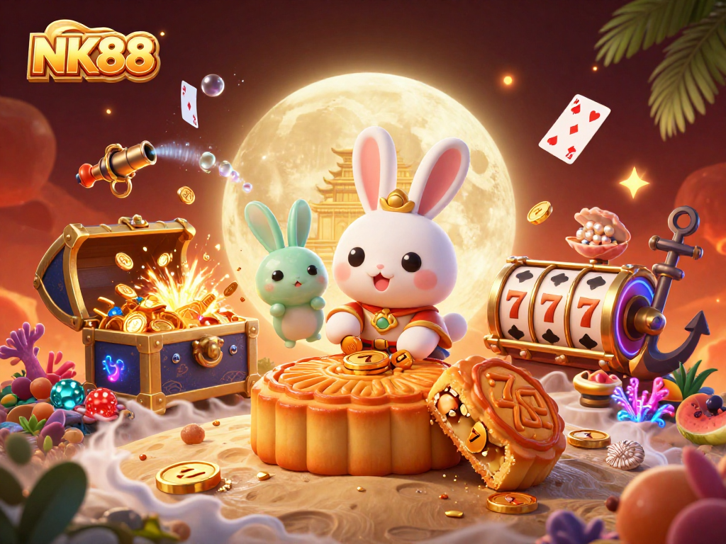 Join the excitement at NK88 with moon rabbits and casino gems revealing jackpots in vibrant 3D!