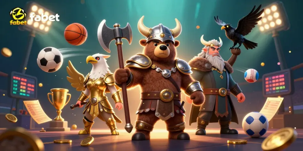 Experience the thrill at fabet with a vibrant 3D Viking-themed betting scene showcasing rich detail and action.