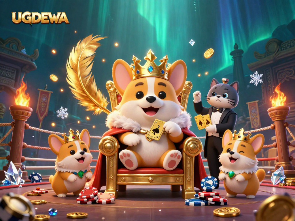 Experience thrilling wins at UGDEWA with a vibrant illustration of unique casino characters and elements.