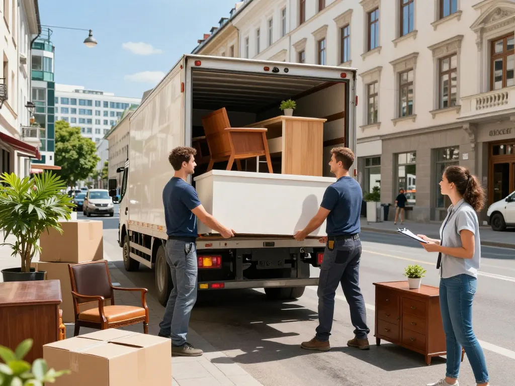 Professionelles Räumung Wien-Team, das effizient eine Wohnung räumt und Möbel sowie Unordnung zeigt.