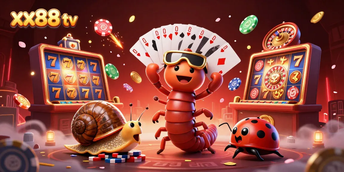 Experience thrilling gaming action with xx88 tv as a millipede dealer dazzles with cards and a snail rolls high-stakes chips.