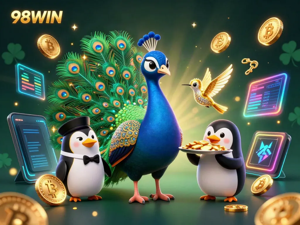 Engage in thrilling experiences at 98WIN with vibrant casino elements and dynamic characters.